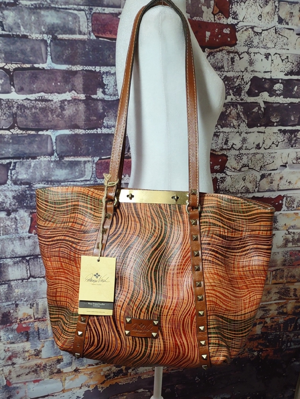 Patricia Nash "Benvenuto" Wavy Stripe Leather Tote